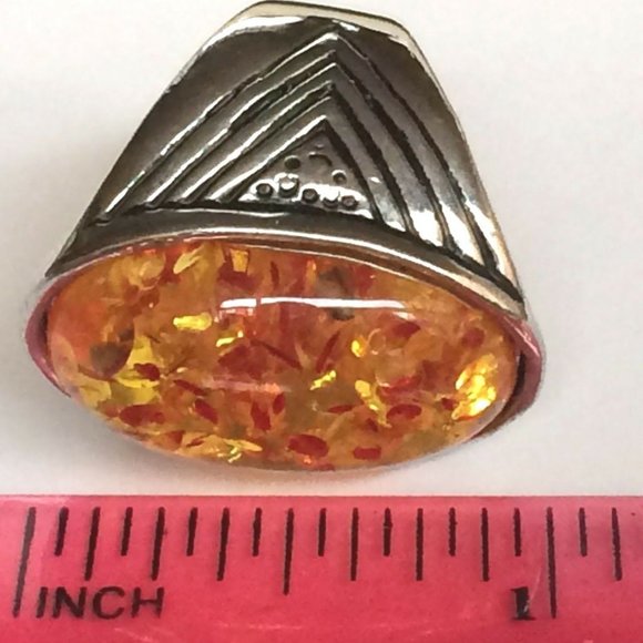 Silver Honey Amber Cocktail Ring Size 7 8 10 Yellow Orange Simulated Oval Cut - Picture 10 of 10